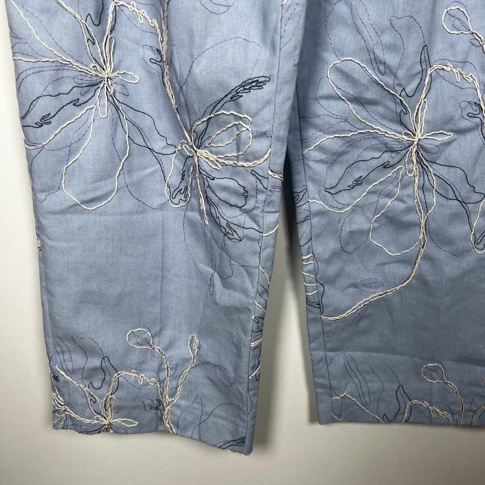 Zara Size Medium Blue Floral Embroidery High Rise Ankle Pleated Pants NWOT - Picture 7 of 14